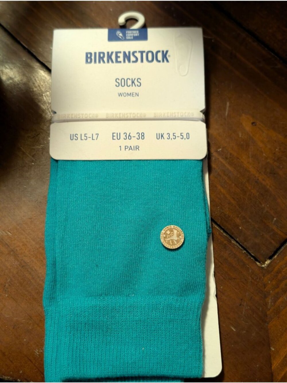 Birkenstock Womens Cotton Blend Socks Viridian Green US L5-L7 EU 36-38 1 Pair